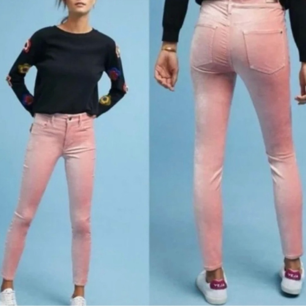 Pilcro and the letterpress pink crushed velvet skinny jeans size28